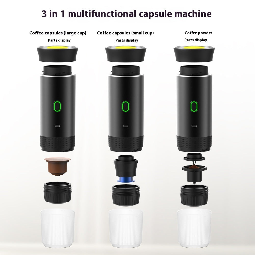 3-in-1 Portable Espresso Maker | USB Rechargeable Coffee Machine for Travel, Office & Capsule Brewing