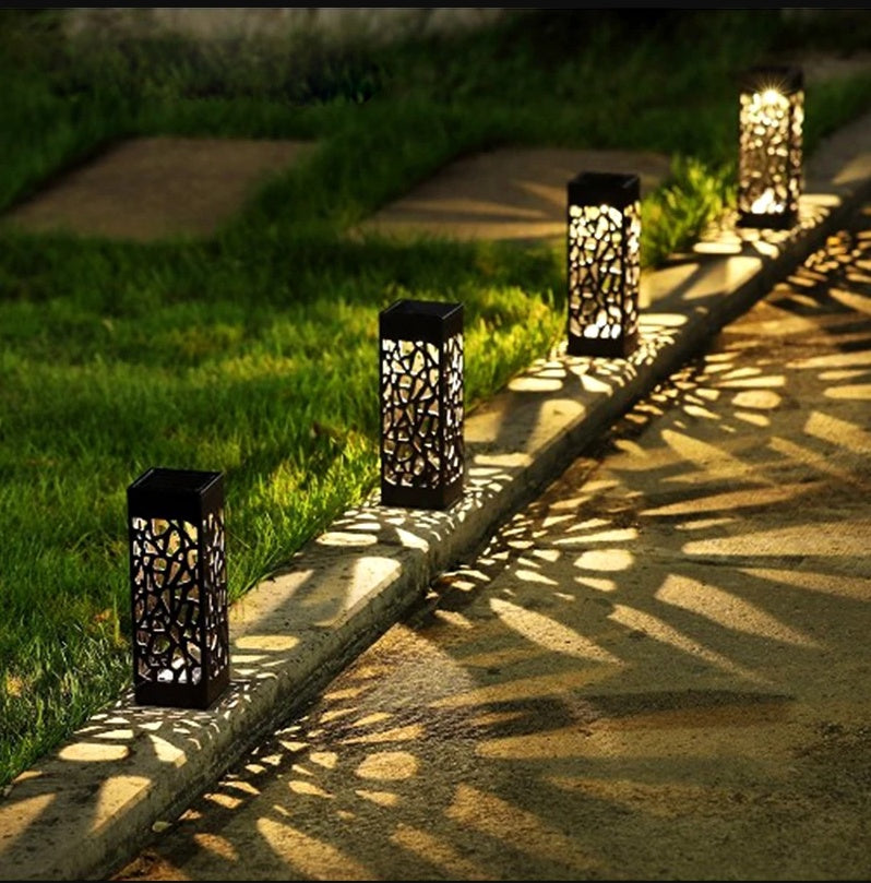 Solar Garden Pathway Light | Hollow-Carved LED Lantern, Waterproof & Wireless for Outdoor Lawn Décor