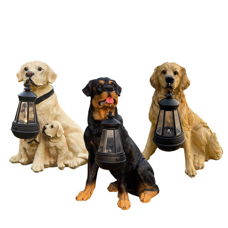 Solar Dog Lantern Garden Statue | LED Resin Outdoor Decor with Warm Light for Yard or Porch