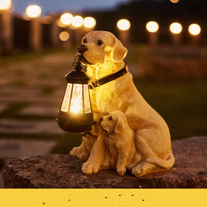 Solar Dog Lantern Garden Statue | LED Resin Outdoor Decor with Warm Light for Yard or Porch