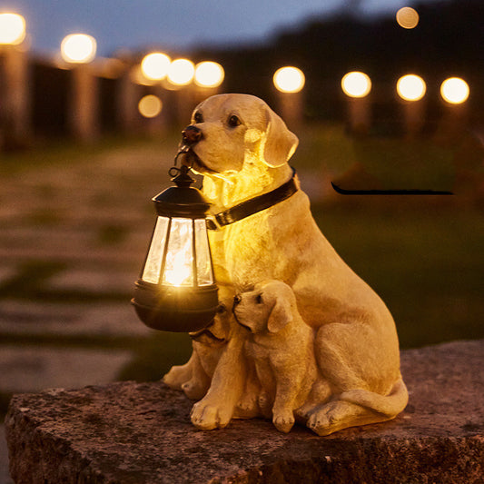 Solar Dog Lantern Garden Statue | LED Resin Outdoor Decor with Warm Light for Yard or Porch