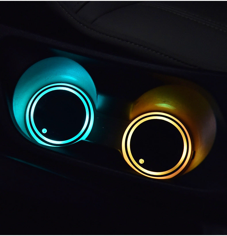 Solar & USB LED Car Cup Holder Coaster – 7‑Color Ambient Light, Non‑Slip, Auto Glow
