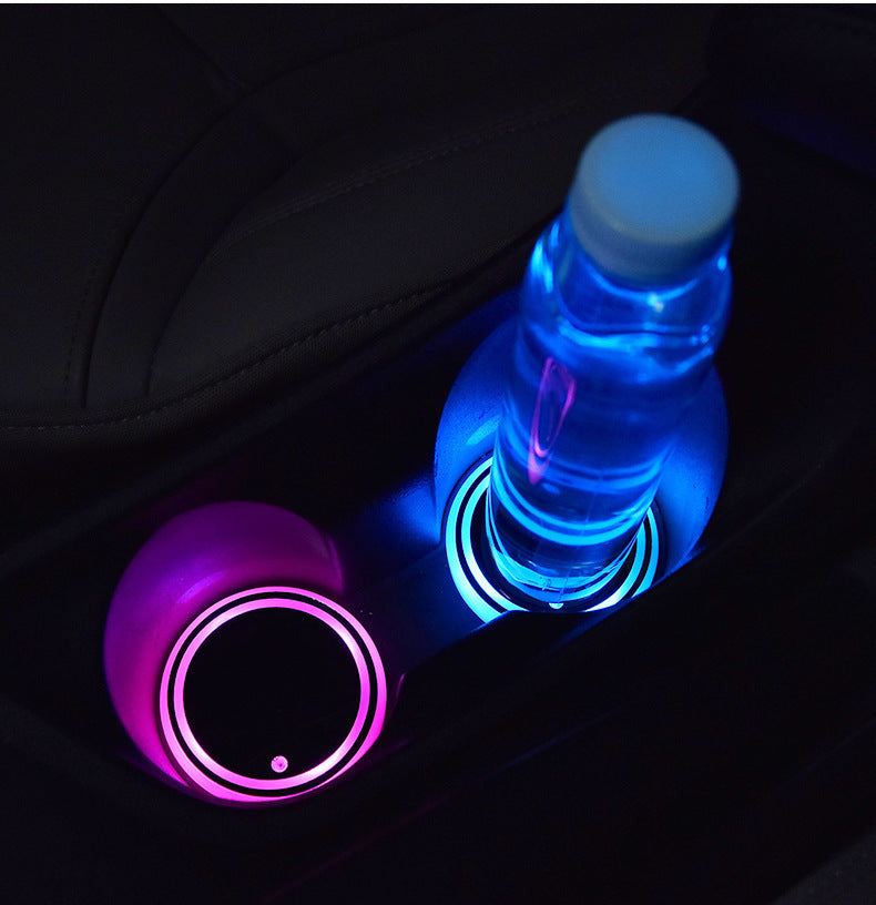 Solar & USB LED Car Cup Holder Coaster – 7‑Color Ambient Light, Non‑Slip, Auto Glow