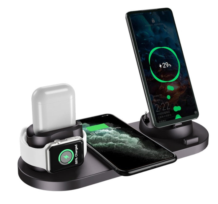6-in-1 Wireless Charging Dock Station | Fast Charger for iPhone, Phone & Watch with USB Port & LED Indicator
