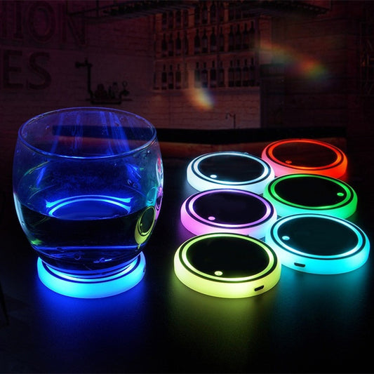 Solar & USB LED Car Cup Holder Coaster – 7‑Color Ambient Light, Non‑Slip, Auto Glow