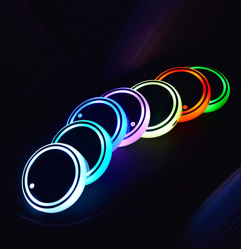 Solar & USB LED Car Cup Holder Coaster – 7‑Color Ambient Light, Non‑Slip, Auto Glow