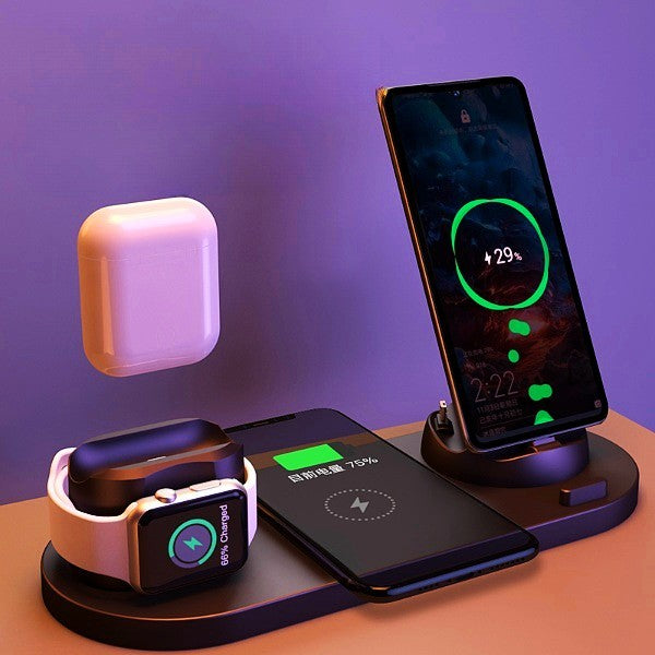6-in-1 Wireless Charging Dock Station | Fast Charger for iPhone, Phone & Watch with USB Port & LED Indicator