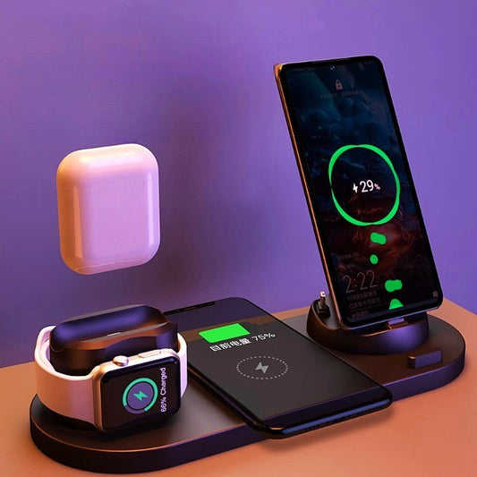 6-in-1 Wireless Charging Dock Station | Fast Charger for iPhone, Phone & Watch with USB Port & LED Indicator