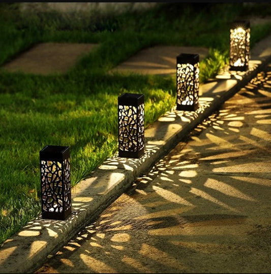 Solar Garden Pathway Light | Hollow-Carved LED Lantern, Waterproof & Wireless for Outdoor Lawn Décor