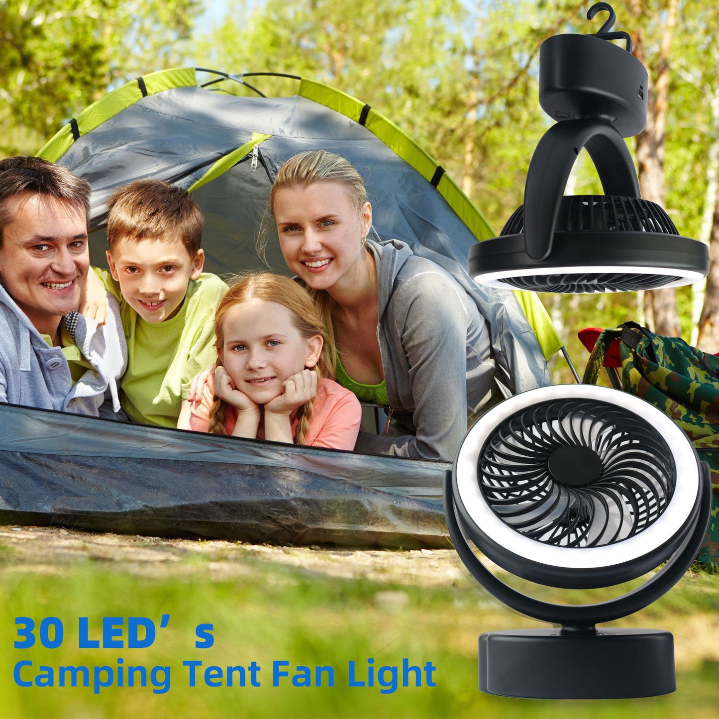 Portable LED Camping Lantern with Fan – 3-in-1 Tent Light, Cooling & Emergency Lighting for Outdoors