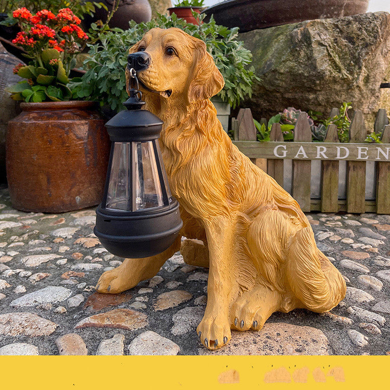 Solar Dog Lantern Garden Statue | LED Resin Outdoor Decor with Warm Light for Yard or Porch