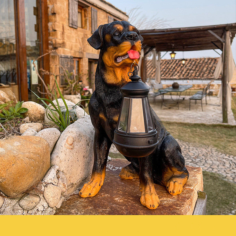Solar Dog Lantern Garden Statue | LED Resin Outdoor Decor with Warm Light for Yard or Porch
