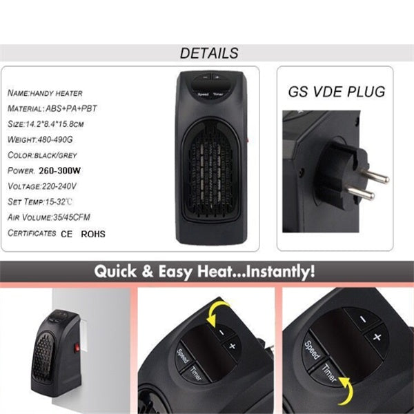 Portable Plug‑In Electric Wall Heater – Adjustable Thermostat + Energy‑Efficient Ceramic Heating