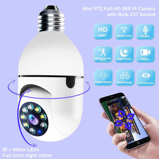 WiFi 1080P Bulb Camera | Motion Detection + Two-Way Audio + Night Vision | Smart Indoor Security